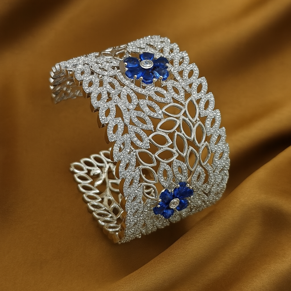 SapphireBloom Leaf Cuff